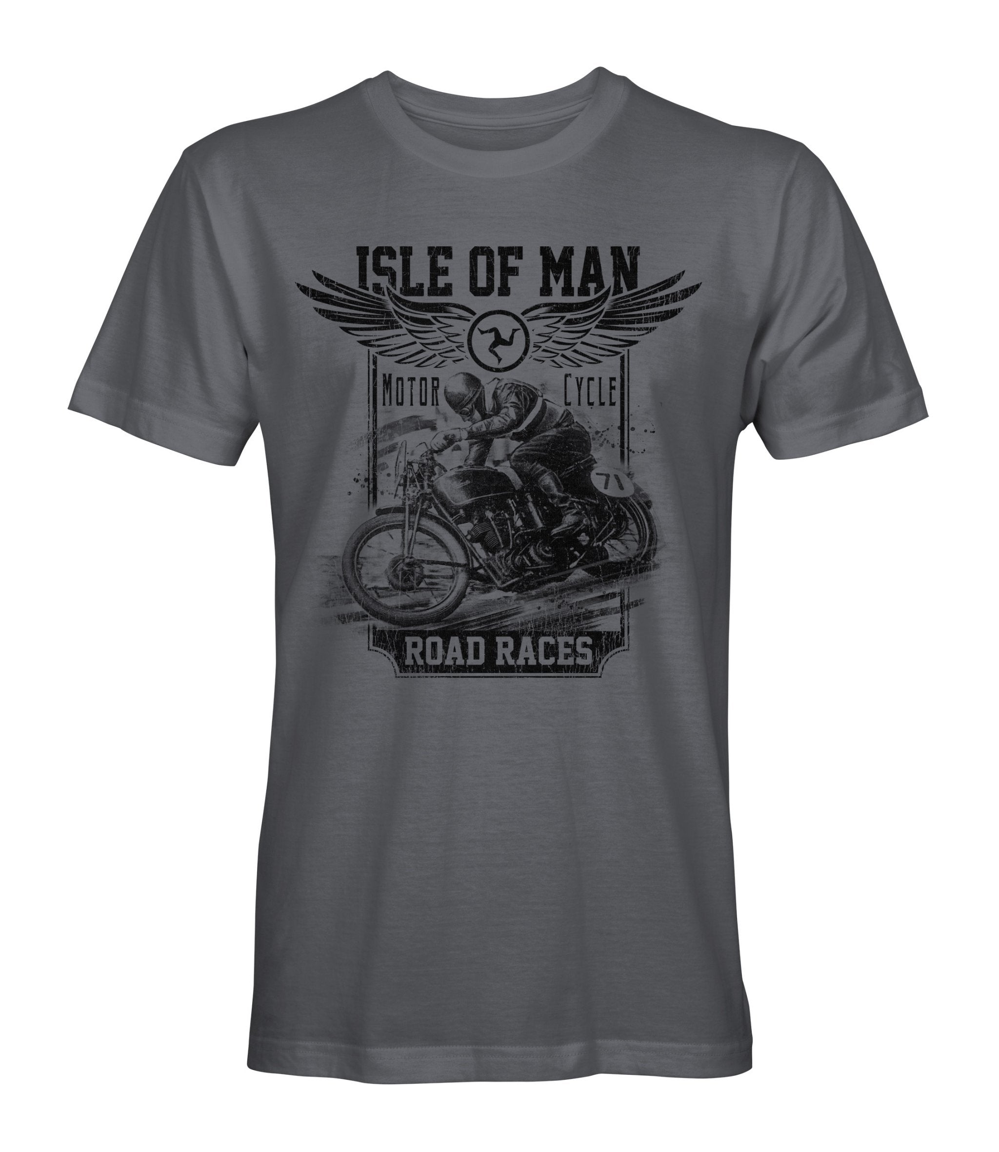 Isle of Man Classic Motorcycle Road Race tee shirt  - colour Charcoal