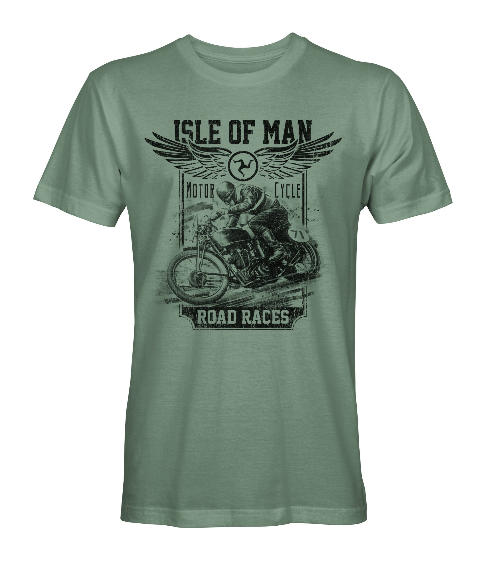Tee Shirt with image of Isle of Man  Classic Road Races Motorcycle
