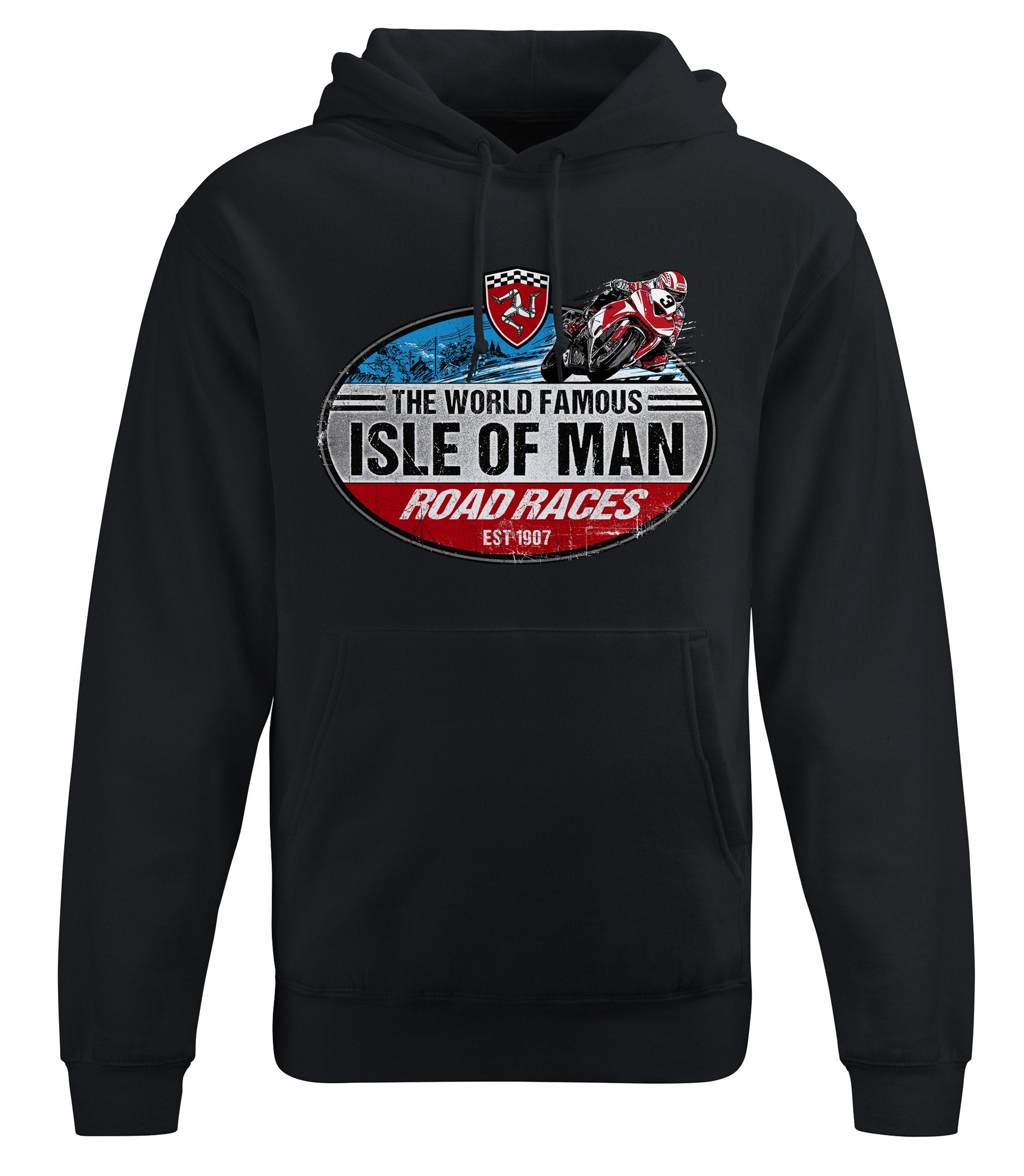 Black Hoody with World Famous IOM Road Races design.