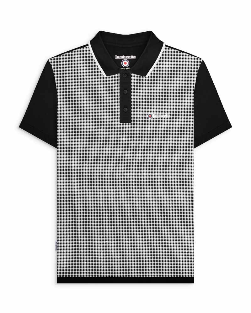 lambretta mens gingham polo shirt black