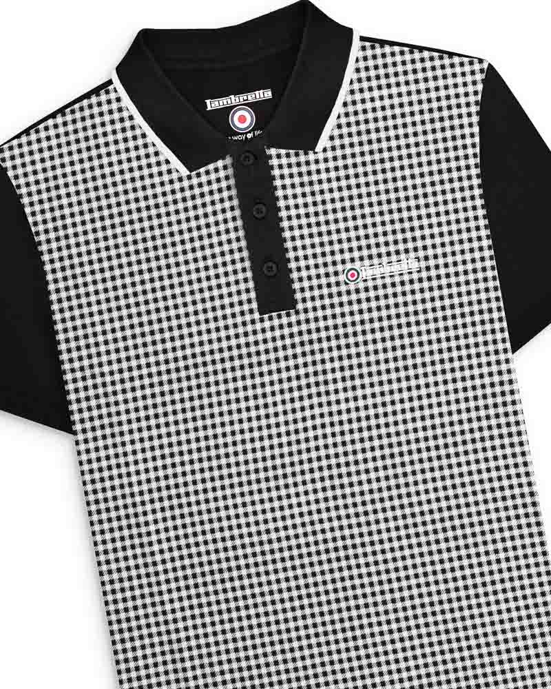 Lambretta Gingham AOP Polo Shirt Black