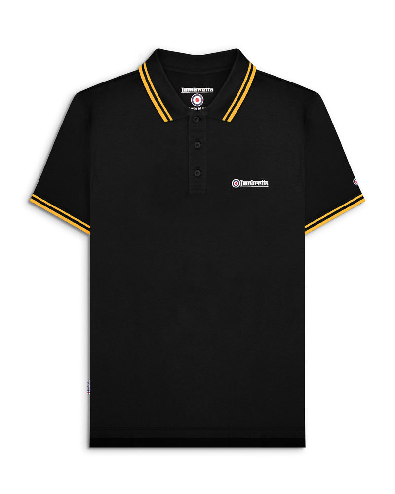 lambretta mens polo shirt black-gold