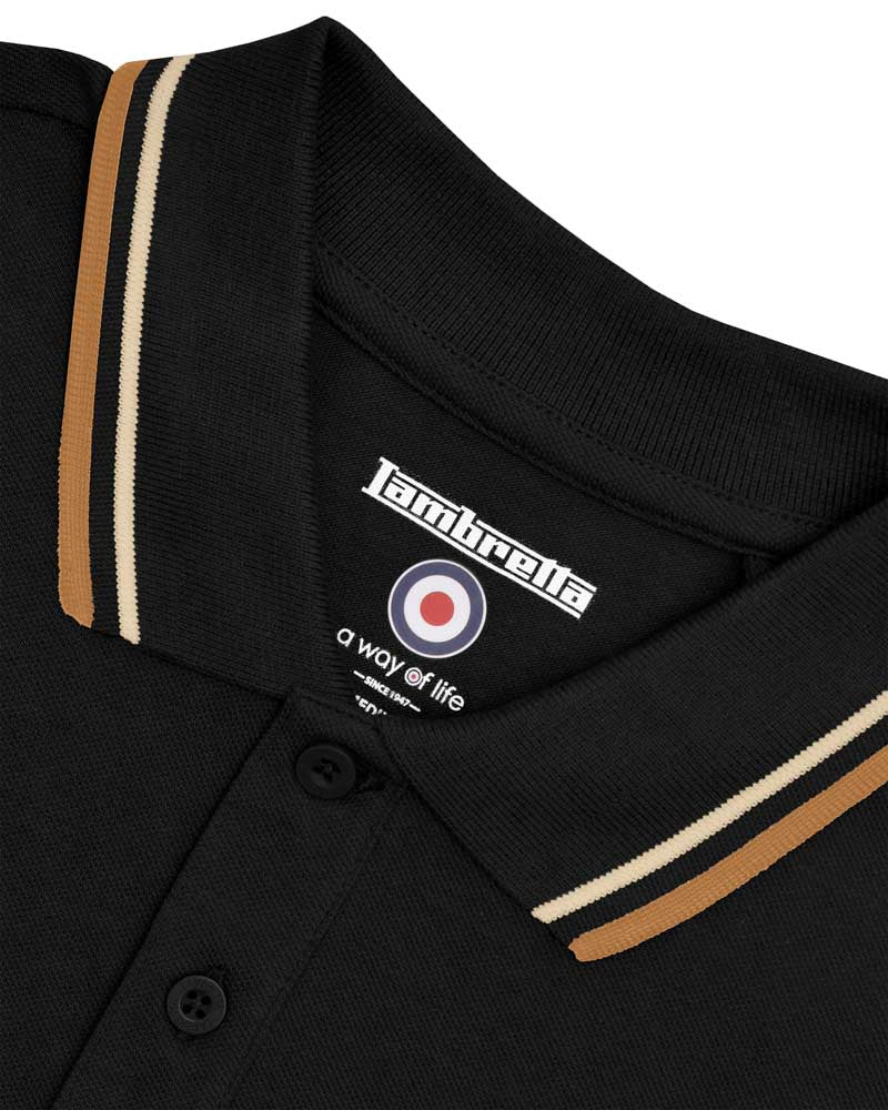 Lambretta Twin Tipped Polo  Black-Wood Ash