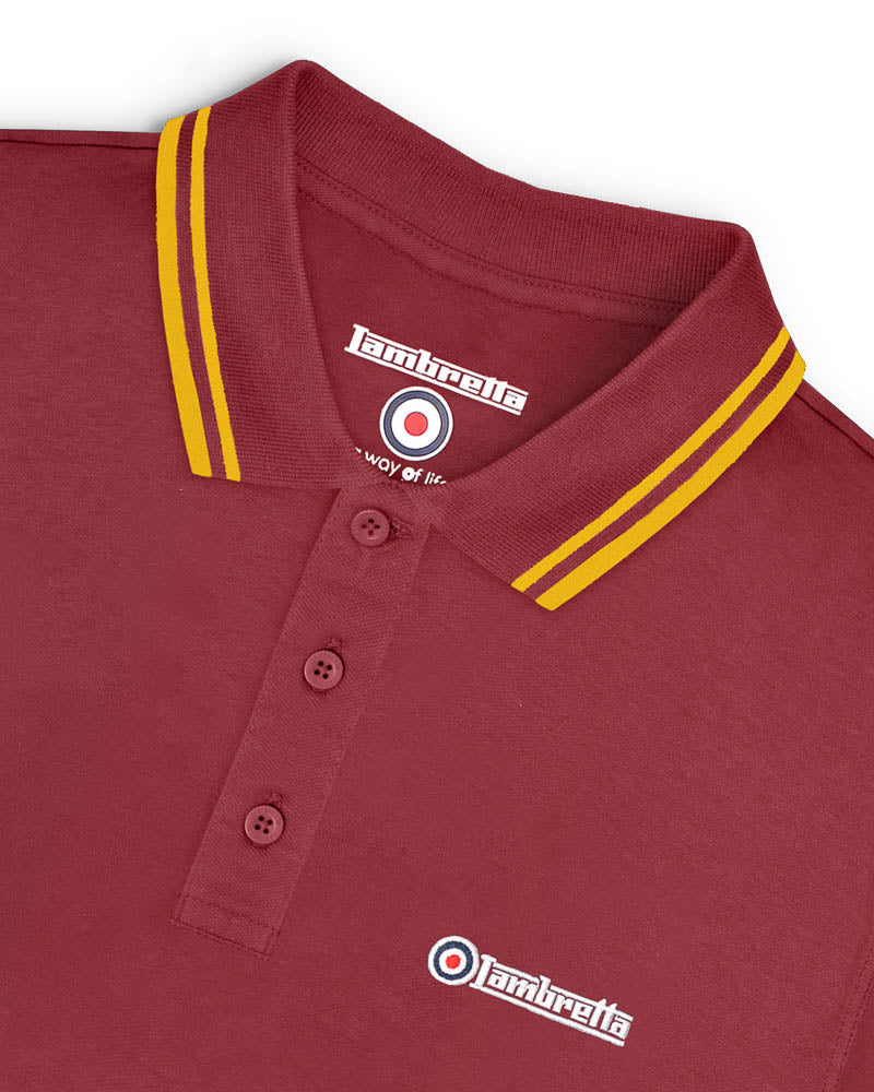Lambretta Twin Tipped Polo  Burgundy/Gold