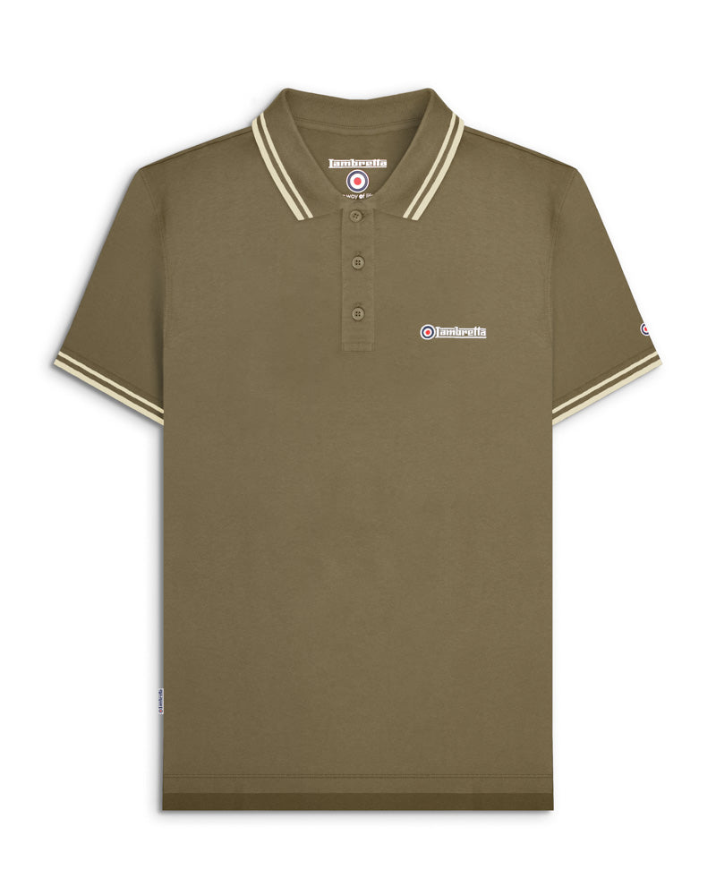 Lambretta Twin Tipped Polo  Khaki-Oatmeal