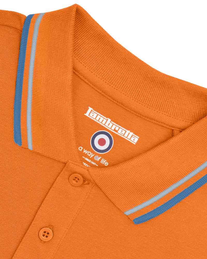 Lambretta Twin Tipped Polo  Orange-Sky/Dk Blue