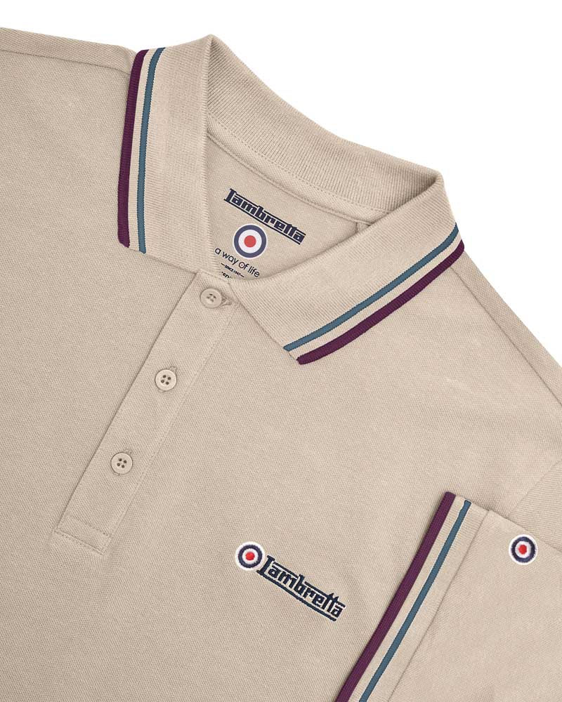 Lambretta Twin Tipped Polo  Stone-MoonOcean-WB