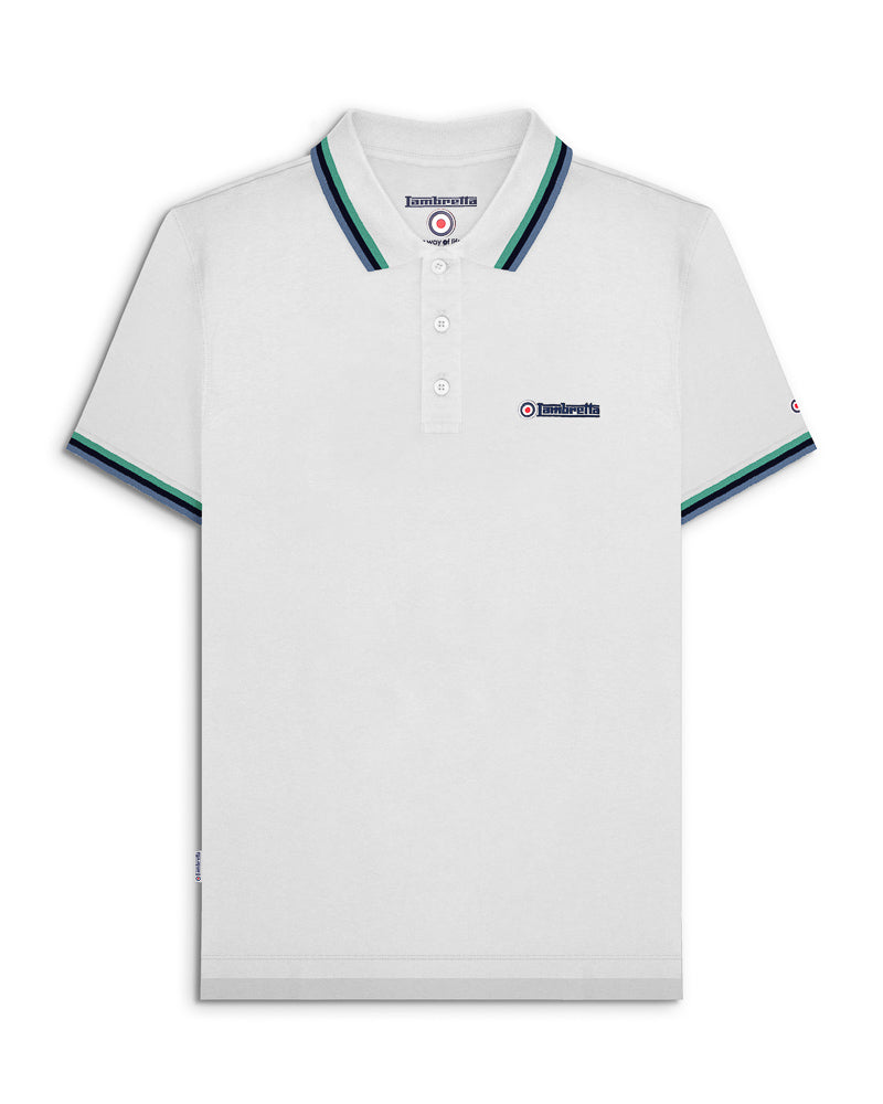 Lambretta Triple Tipped Polo  White..Cameo/Navy/Sky