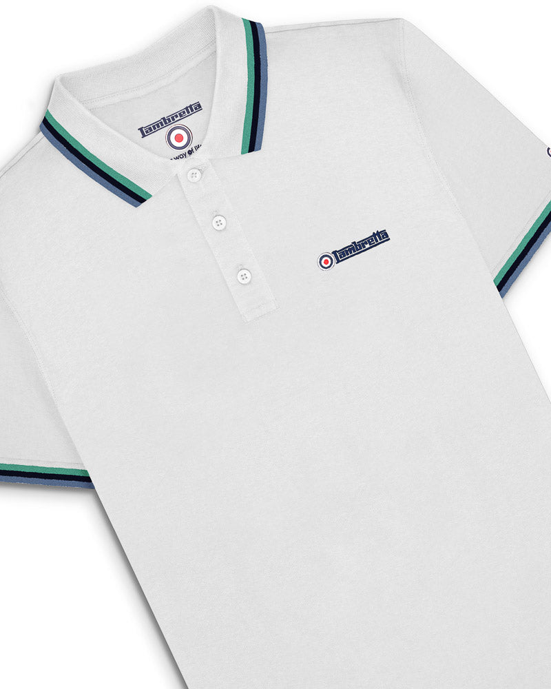 Lambretta Triple Tipped Polo  White..Cameo/Navy/Sky