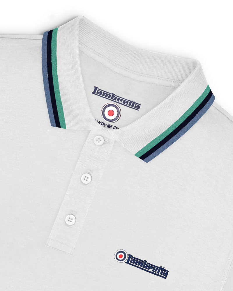 Lambretta Triple Tipped Polo  White..Cameo/Navy/Sky