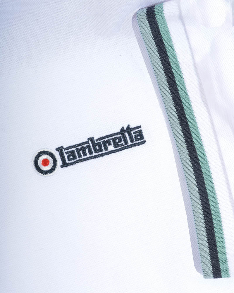 Lambretta Triple Tipped Polo  White..Cameo/Navy/Sky