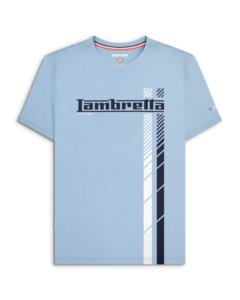 Light blue t-shirt with Lambretta logo and design on a white background