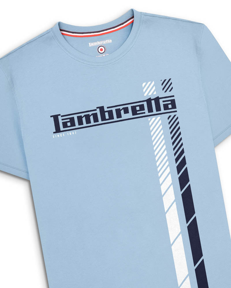 Lambretta Fade Racing Stripe T Shirt  Sky