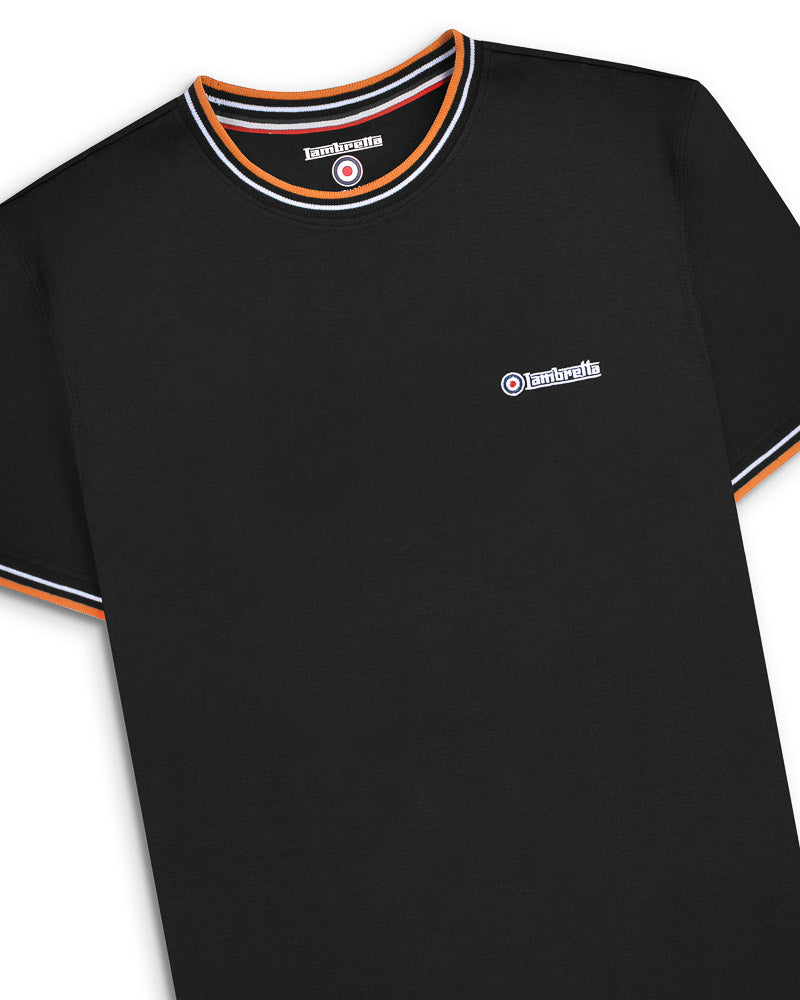 Lambretta Twin Tip Polo Style Crew T Shirt  Black