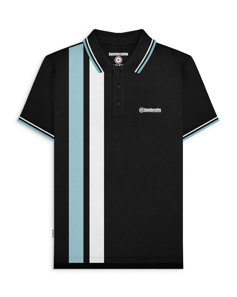 lambretta vertical stripe mens polo black 