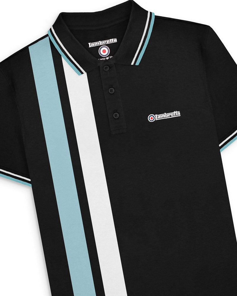 Lambretta Vertical Stripe Polo Shirt Black