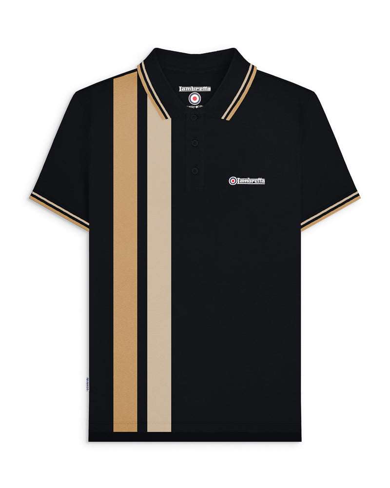 Lambretta Vertical Stripe Polo Shirt Black/Nomad