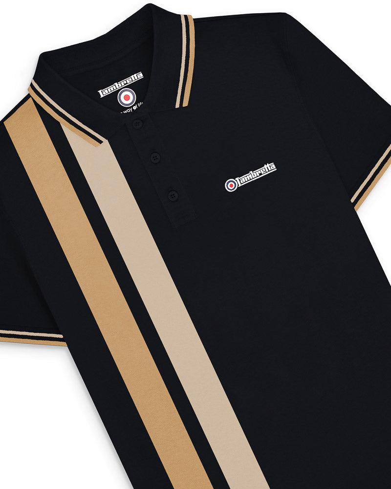 Lambretta Vertical Stripe Polo Shirt Black/Nomad