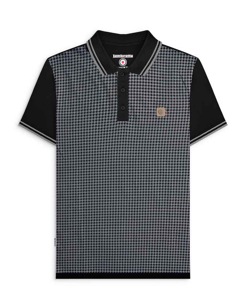 Lambretta mens houndstooth polo shirt black-iron
