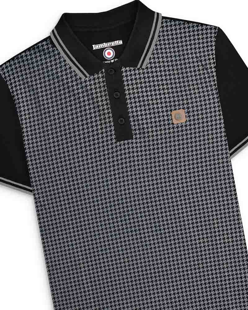 Lambretta Houndstooth Polo Shirt  Black/Iron