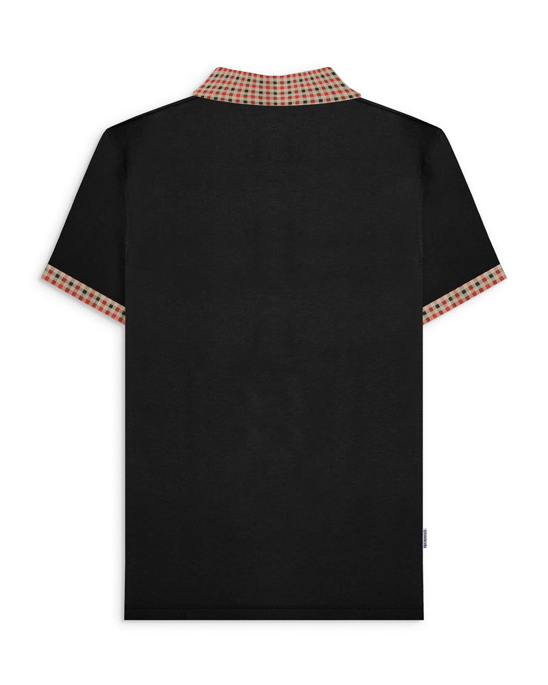 Lambretta Gingham Collar Polo Shirt Black