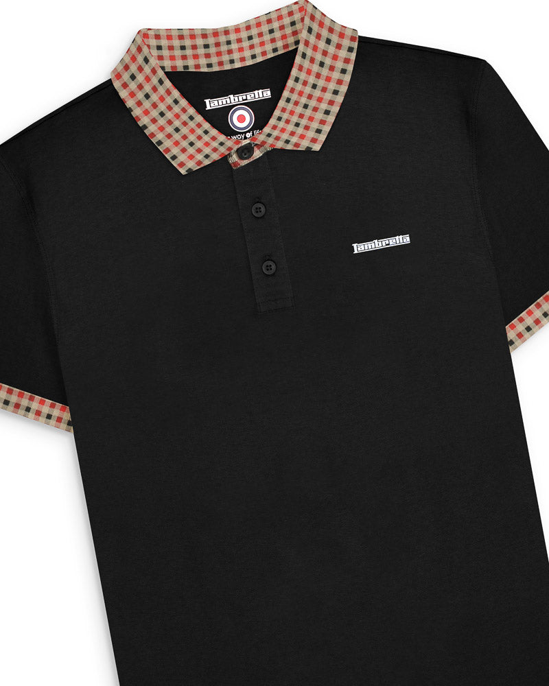 Lambretta Gingham Collar Polo Shirt Black