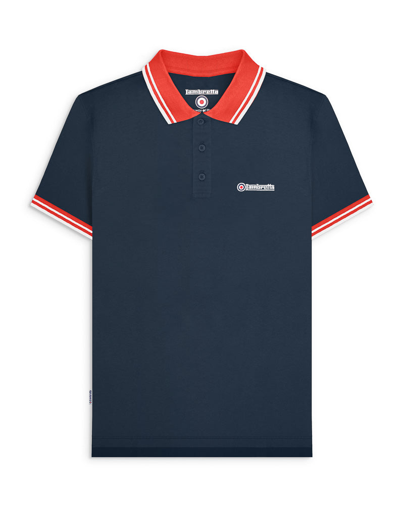 lambretta contrast tipped premium polo navy-red 