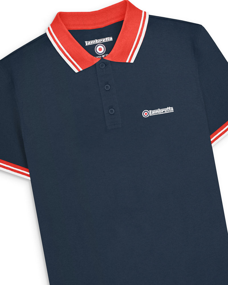 Lambretta Contrast Tipped Premium Polo Navy-Red