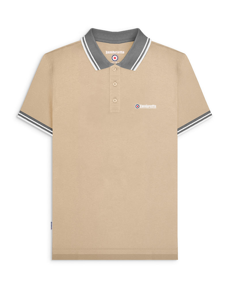 lambretta mens premium contrast tip polo stone-iron