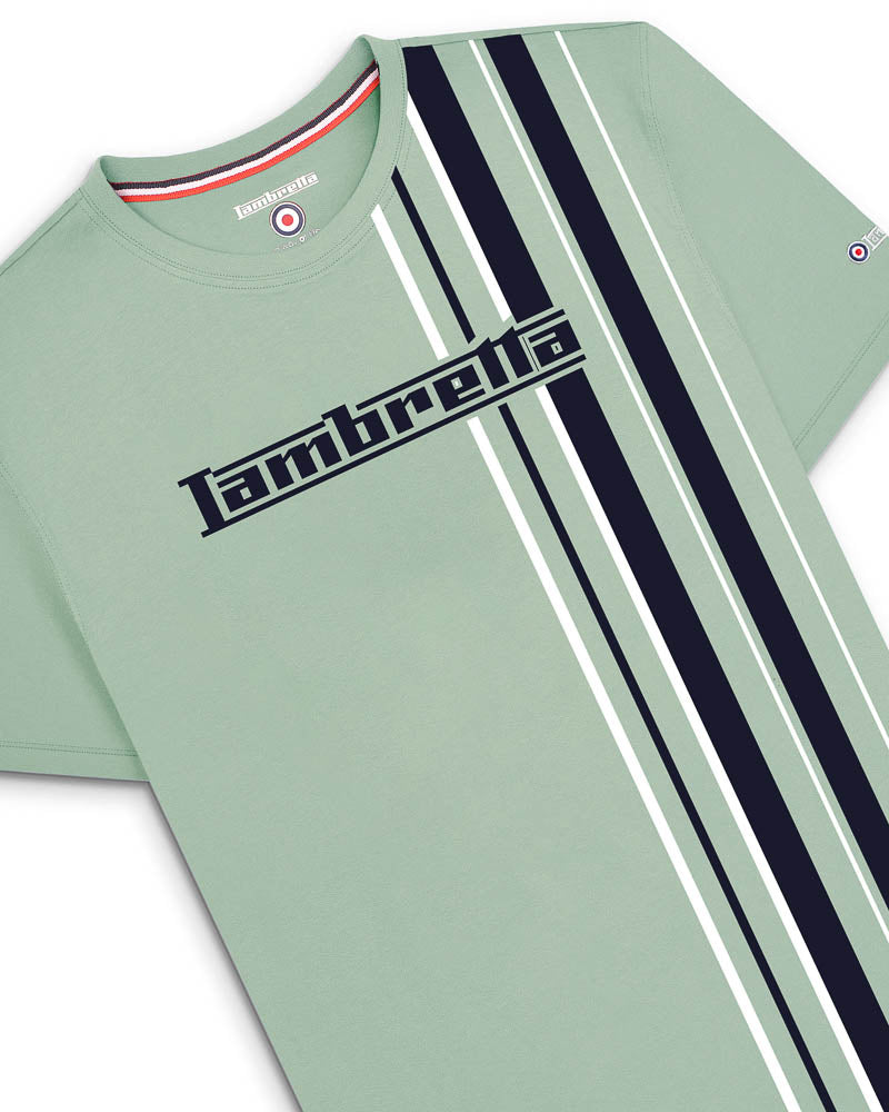 Lambretta Racing Stripe Crew T Shirt  Iceberg Green