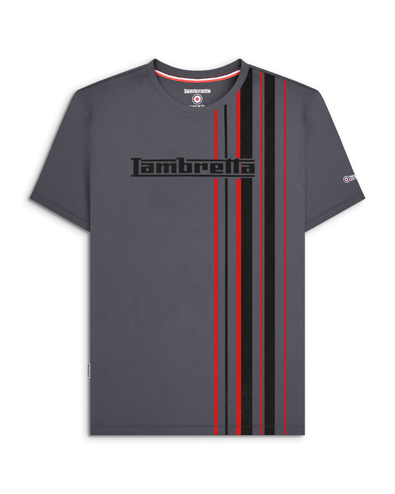lambretta racing stripe mens crew tee shirt iron grey