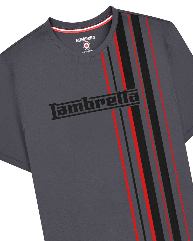 Lambretta Racing Stripe Crew Tee Iron Grey