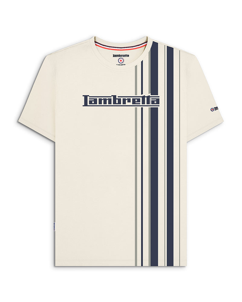 Lambretta Racing Stripe Crew T Shirt  Silver/Navy