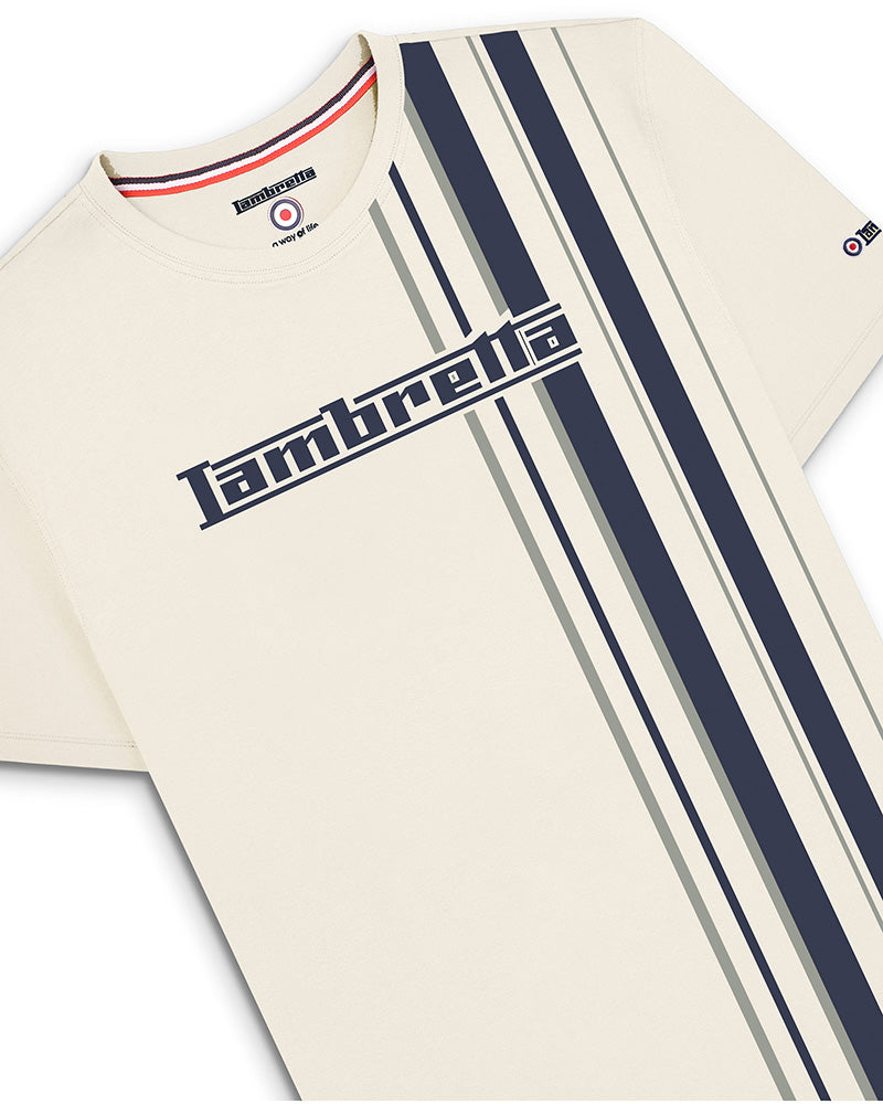 Lambretta Racing Stripe Crew T Shirt  Silver/Navy